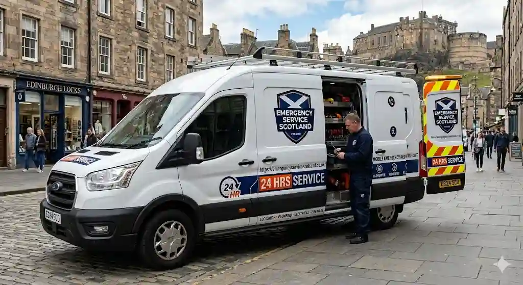 Emergency Services Scotland branded van — mobile tyre fitting Glasgow 24/7
